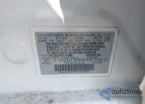 2015 Nissan Versa Note S Plus из США, поврежденный, VIN 3N1CE2CP9FL447962